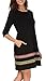 THANTH Womens 3/4 Sleeve A-Line Embroidered Loose Casual T-Shirt Tunic Dress Black XL