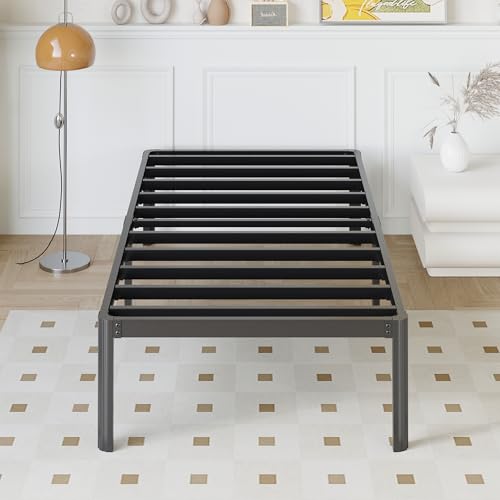 Yicensen Marco de Cama Individual de 36 cm de Altura, Metal Cama Individual con Patas Redondeadas de Esquina Plataforma Resistente Cama Muy Resistente Fácil Montaje, Sin Ruido, Negro