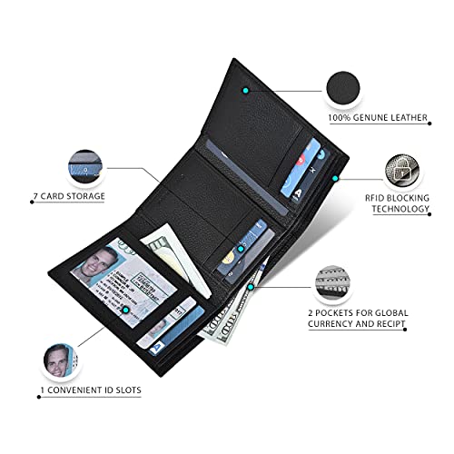 ESTALON Real Leather Trifold Wallet For MenRFID Slim Tri Fold Wallets