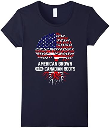 Womens American Grown With Canadian Roots T-shirt XL Navy