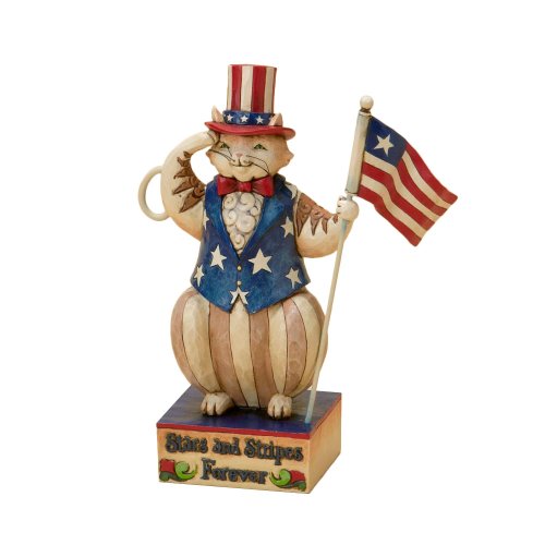 Enesco Jim Shore Heartwood Creek Patriotic Cat Holding Flag Figurine, 6-1/2-Inch