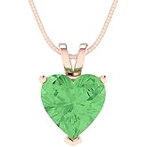 Clara Pucci 2 cttw Green Simulated Diamond Rose Gold-Plated Silver Necklace and Pendant for Women (16" Box Chain,Heart Cut,8mm)