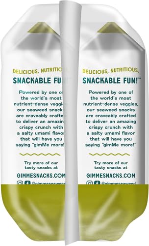 GIMME SEAWEED ORGANIC PREMIUM ROASTED SEAWEED SNACKS, EXTRA VIRGIN OLIVE OIL, 6 COUNT, KETO, VEGAN, GLUTEN-FREE, GREAT SOURCE OF OMEGA3S AND IODINE, HEALTHY ON-THE-GO SNACK FOR KIDS AND ADULTS