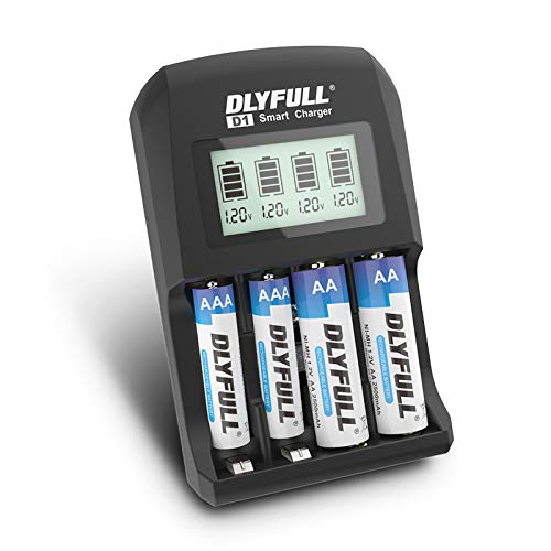Dlyfull Universal Battery Charger(3 in 1) for AA, AAA, 9V Ni-MH Ni-CD Rechargeable Batteries with LCD Display + AC Cable
