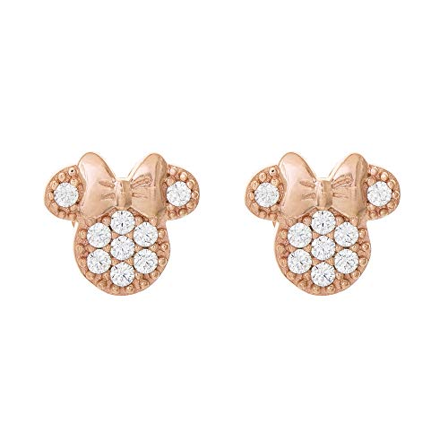 Disney Minnie Mouse Jewelry, Pink Gold Over Sterling Silver Cubic Zirconia Stud Earrings;