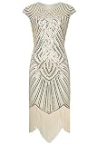 BABEYOND Women's Flapper Dresses 1920s Beaded Fringed Great Gatsby Dress Beige