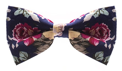 Bowtie - Floral - Navy Blue, Red, Green