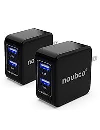 Dual USB cargador de pared de viaje, noubco pwrboost 4,8 A 24 W con tecnología qualsmart, enchufe plegable para iPhone X 8, 7, 6S, 6 plus, 5 se, C, iPad, Galaxy, HTC, Nexus, Moto, BlackBerry, y más, Negro (paquete de 2)