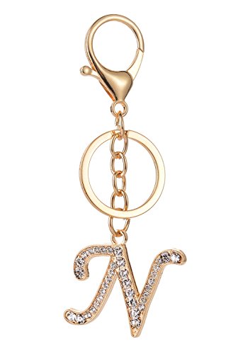 Keychain for Women AlphaAcc Purse Charms for Handbags Crystal Alphabet Initial Letter Pendant with Key Ring