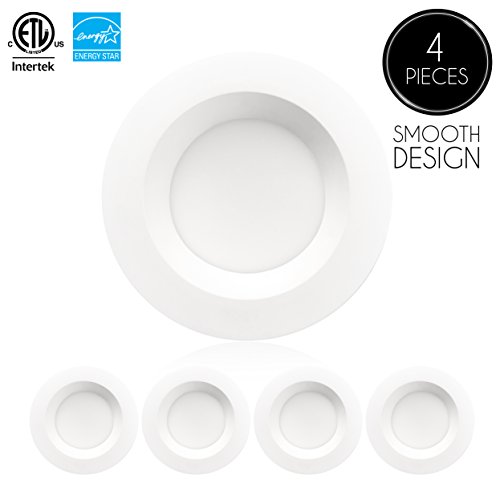 Parmida (4 Pack) 4 inch Dimmable LED Retrofit Recessed Downlight, 9W (65W Replacement), Smooth Design, 600lm, 3000K (Soft White), ENERGY STAR & ETL, LED Ceiling Can Light, LED Trim