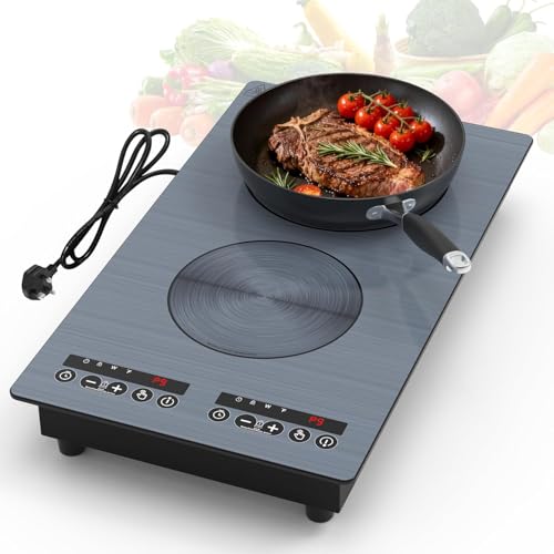 VBGK 2 burner induction hob, 220 V 3000 W double burner hob with LED touch control, 9 power levels, child safety and timer, overheating protection