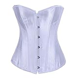 Plus Size Lace up Boned Corset Satin Overbust Wedding Bustier Sexy Lingerie TOP (UK(22-24) 6XL, White)