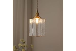 Modern Brass Hammered Glass Pendant Light Square Water Ripple Shade Hanging Lamp 3 Color Modes for Kitchen Island Bedside Din