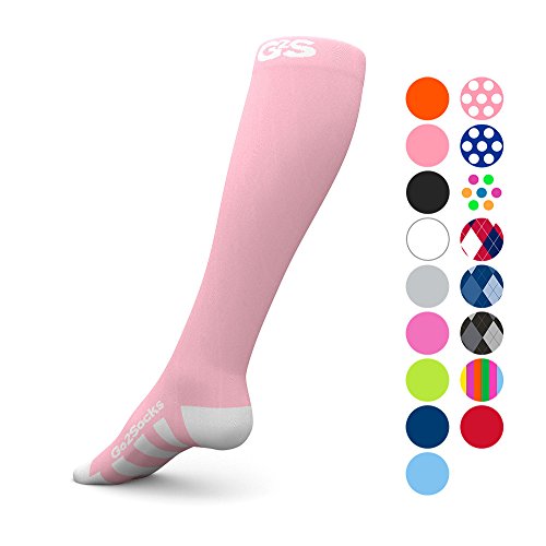 Go2 Compression Socks for Women and Men (Click To See More Colors & Patterns) Athletic Running Socks for Nurses Medical Graduated Nursing Compression Socks for Travel Running Sports Socks(LPPolka,Med)