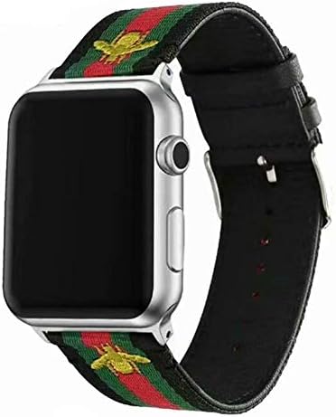 DAZE Nylon Bands Replacement for Apple Watch with Green and Red Striped and Embroidered Sport Bands for iWatch Series 4/3/2/1 (Black-Golden Bees 38/40)