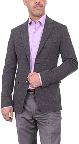 Mens Napoli Slim Fit Gray Textured Half Lined Canvassed Wool Blazer Elbow Patch
