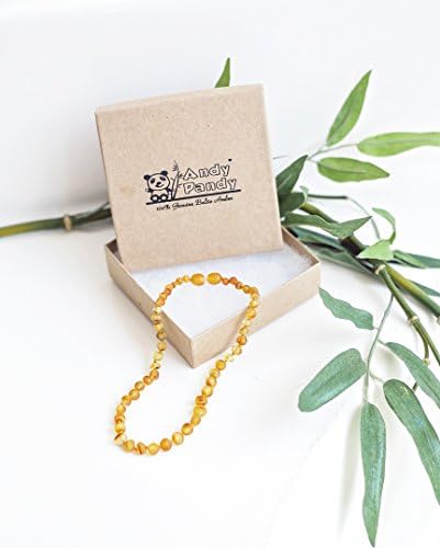 Andy Pandy Premium 100% Natural Baltic Amber Unisex Teething Necklace For Babies - Raw Unpolished (12.5" Necklace, Honey)