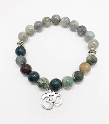 Labradorite Bracelet • Indian Agate Bracelet • Om Charm Bracelet • Beaded Bracelet • Wrist Mala • Gemstone Bracelet • Chakra Bracelet • Boho Bracelet