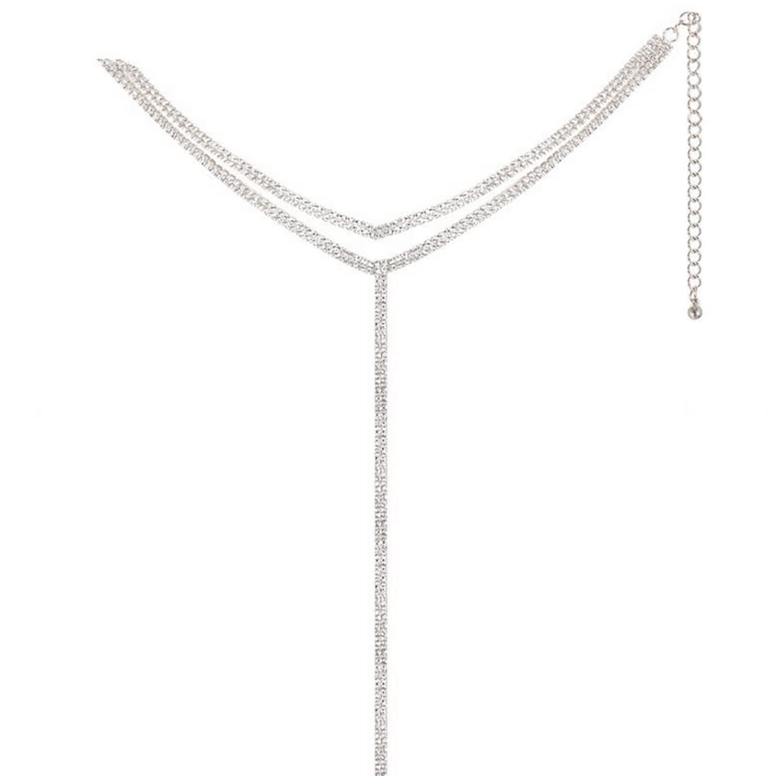 Prosy Vintage Long Crystal Choker Necklaces Silver Pendant Necklace Chain Jewelry Adjustable for Women and Girls