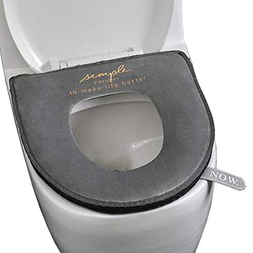 TuuTyss Soft Warm Comfortable Zipped Velvet Plush Cloth Toilet Seat Covers Pad with Toilet Seat Lifter,Grey - Thumbnail 6