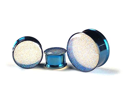 Mystic Metals Body Jewelry Pair of Pearl Blue Glitter Plugs - Sold as a Pair (1/2" (12mm)) - Thumbnail 2