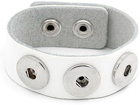 Simple Ever Snaps 3-SNAP White REAL LEATHER Bracelet for 18mm Interchangeable Snap Jewelry Accessory Pack of 2