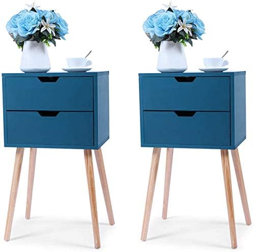 Amazon Com Jaxpety Set Of 2 Nightstand 2 Drawers End Table Storage Wood Cabinet Bedroom Accent Side Table Blue Kitchen Dining