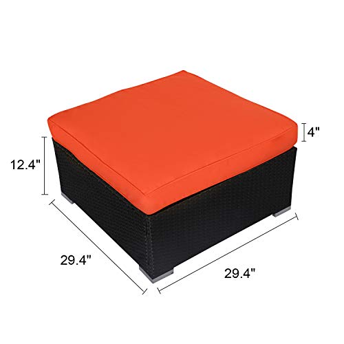 Kinsunny 2 Pieces Patio Furniture Ottoman Outdoor Wicker Footstool with Removable Cushion