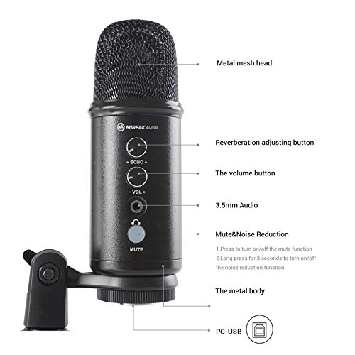 Mirfak USB-Desktop-Mikrofon, Kondensator-Computer PC-Mikrofon mit Stativ Kompatibel mit iOS/Windows/Android/Linux für… – Bild 6