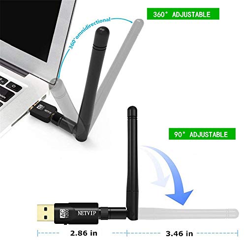 WiFi Adapter 1200Mbps USB WiFi Dongle Mini Network LAN Card with 2dBi External Antenna 5.8GHz/2.4GHz Dual Band WiFi Card for PC High Gain Antenna Work with Win 7/8/10/Vista/XP MAC OS X Linux