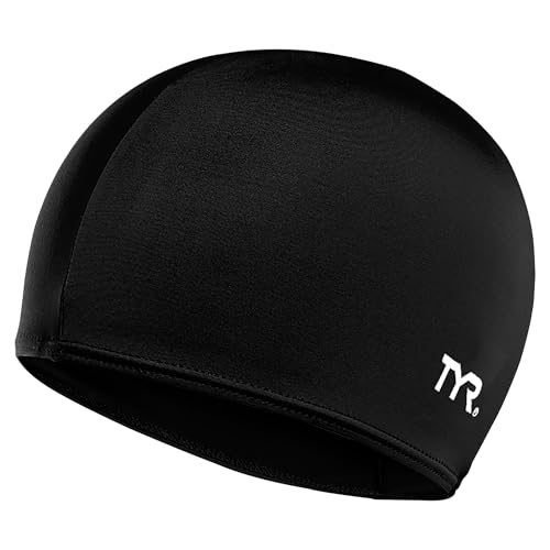 TYR Latest Designed Long Hair Nylon Swim Cap, Keeps Hair Clean with Ear Protector,Waterproof Nylon Swimming Cap for Adult, Woman and Men (Black)- LCY-001