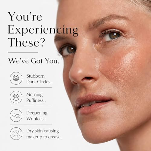 Under Eye Brightener Roller - Caffeine & Retinol Eye Serum for Dark Circles, Puffiness & Fine Lines, Travel Essential Vegan Skincare, Cooling Eye Massage, Dermatologist-Tested, 0.52 fl oz