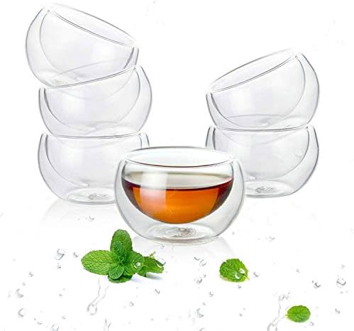 Hwagui - 5 Pieces of Tea Cups with Double Wall Borosilicate Glass, Tea Set/Tea Mugs/Glasses Set(2 oz)