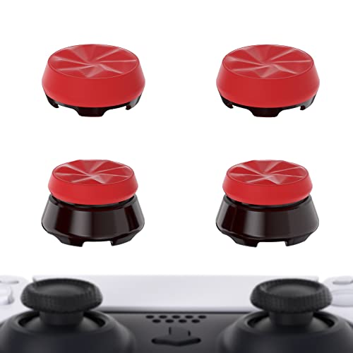 PlayVital Thumbs Pro Hurricane Thumbstick Extender for ps5 Controller Thumb Grip Caps, Joystick Caps for ps5 Wireless Controller - 2 High Raise and 2 Mid Raise Concave - Scarlet Red & Black