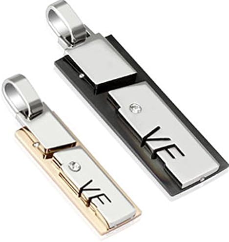 Sandra Creative Design Stainless Steel 2-Tone Abstract "Love" CZ Couple Pendants w/ Necklace