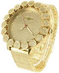 Mens Khronos Diamond Watch Large Bezel Iced Tray Band Lab Diamond Gold Tone New