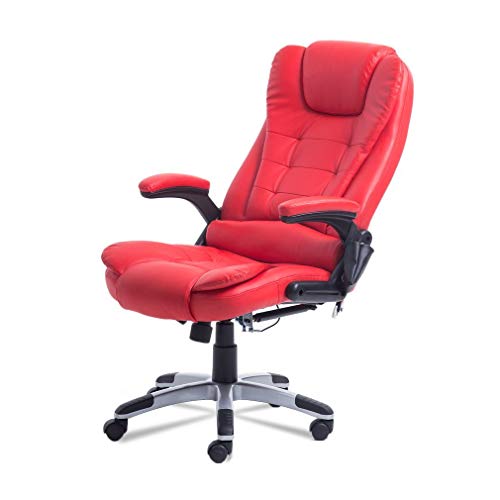 Homgrace Swivel Gaming Massage Chair Ergonomic PU Leather Executive Office Chair Vibrating 7 Point Wireless Massage Chair with Heating Function (RED)