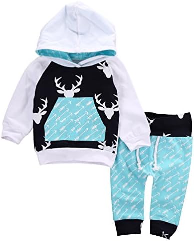 Bjinxn Toddler Infant Baby Boy Long Sleeve Outfits Deer Hoodie Tops and Pant Sets