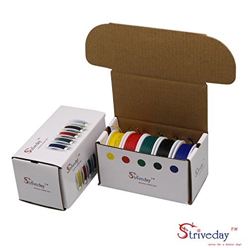Striveday™ 22 AWG Hook Up Wire 1007 PVC Solid wire Kit box Electric wire 22 gauge 300V Cable (26.2ft Each Color)