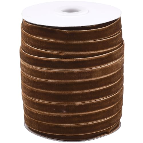 CABODYALS 45.72M 10mm Dark Brown Thin Crushed Velvet Ribbon Soft Vintage Single Face Trimming Saddle Ginger Velvet Fabric Spool Ribbons for Making Gifts Wrapping Bouquets Bows Clothes Decor Diy Craft