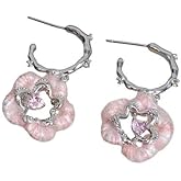 DIAMANTIO Handmade Floral Drop Earrings for Women - 925 Sterling Silver, Pink Plush Flower Design with Crystal Accent, Elegant Dangle Earrings for Gifts & Fashion Statement Jewelry