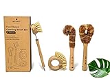 Ecozoi Plant Based Cleaning Brush Set, 4 Piece for Vegetable, and Kitchen Dish Cleaning, Sisal & Coconut Fibers with Bamboo Handles, Zero Waste & Biodegradable Kitchen Brushes