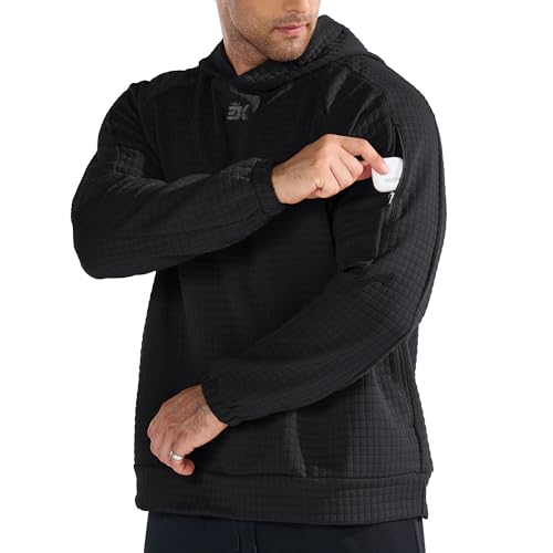 BROKIG Mens Waffle Hoodie Pullover Warm Jacquard Lounge Sweatshirts,Black at Amazon