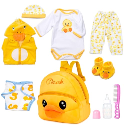 PEDOLLTREE Reborn Baby Dolls Clothes Accessories Yellow Duck 9pcs Set with Backpack Diaper for 17-22 Inch Reborn Doll Newborn Girl&Boy
