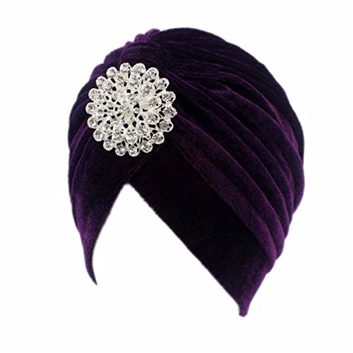 Qhome Womens Diamond Jewel Turbante Stretch Coral Velvet Turban Headband Great Hijab Hat Indian Cap Hat