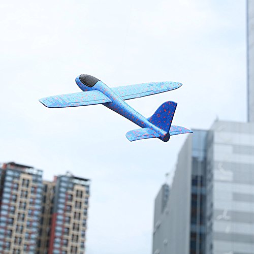 Wenasi Throwing Glider Inertia Plane Foam Aircraft Toy Hand Launch Airplane Model Outdoor Sports Toy for Kids Children Boy Girl as Gift (18 inches Blue)
