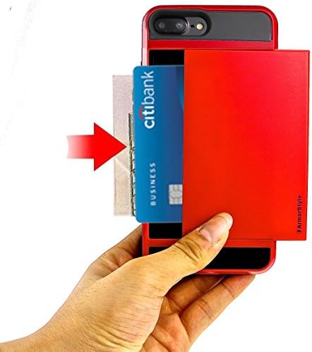 BEST IPHONE 7 PLUS CASE WITH CARD HOLDER | Thinnest 7P Wallet Case | 2 Cards/IDs or Cash | Rugged + Stylish | Pocket Friendly | Buy Best 7P Case With Card Holder - ArmorStyle Slim Slide (Ruby Red)
