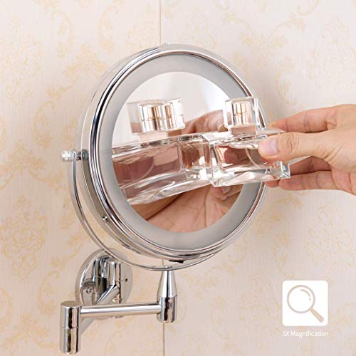 Wall Mounted LED Magnifying Mirror 5X Makeup 8" Lighted Double Side 360 Degree Vanity Magnification Swivel Extendable Mirror