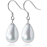 Reffeer Solid 925 Sterling Silver Pearl Drop Earrings Dangle for Women Teens Simulated Dangle Earrings Drops for Wedding Hooks