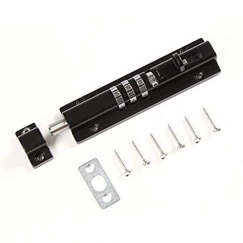 Combination Locking Bolt,Zinc+Stainless Steel Pin, 4-Dial Combination Sliding Bolt Lock Security Combination Bolt Anti Theft Safe Password Lock with Mounting Accessories (Black)